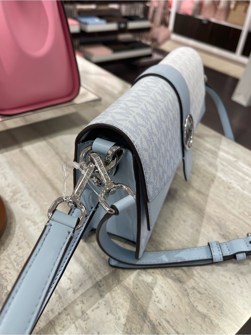 MICHAEL KORS Greenwich Md Signature Logo Shoulder Crossbody Satchel 
Pale Ocean - Picture 15 of 16